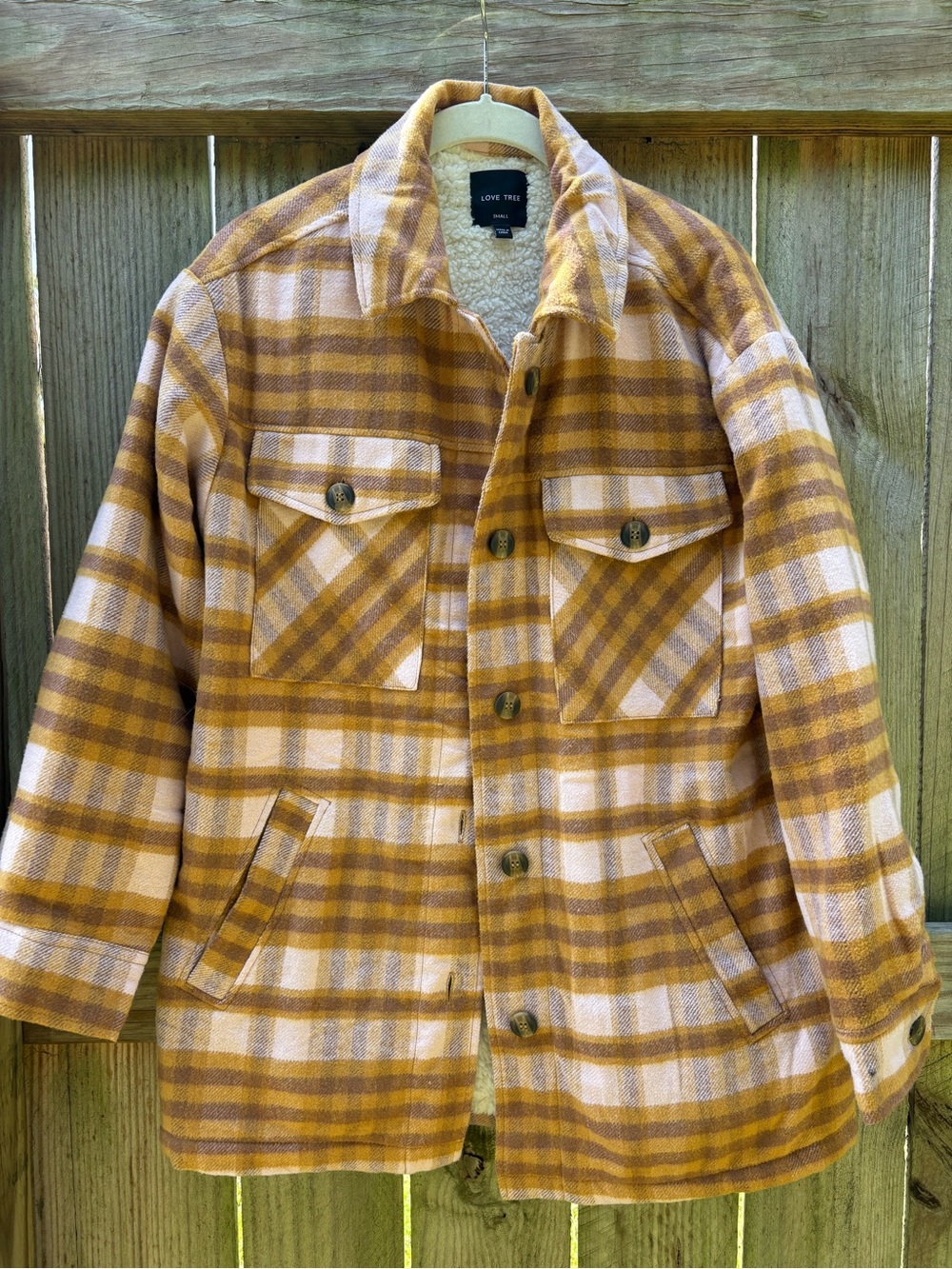 Love Tree Plaid Sherpa-Lined Jacket